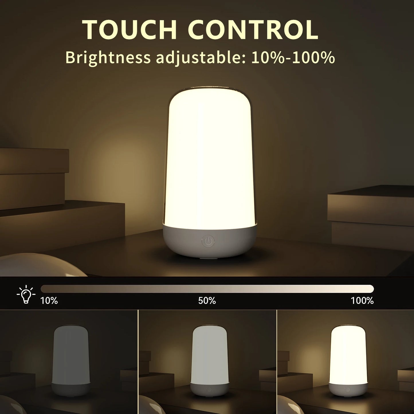 Smart Touch Table Lamp,App&Dimmable Small RGB Bedside Bed Lamp,Rechargeable Color Changing Nightstand Mood Cozy Lamp for Bedroom