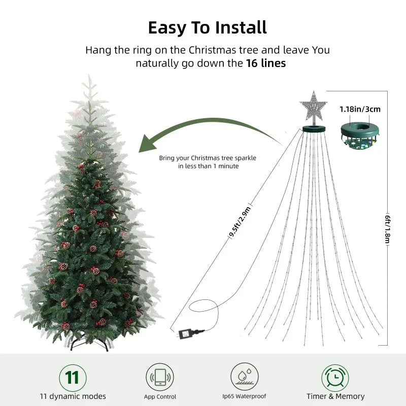 1.8M Christmas Light,Garland Fairy Light With Bluetooth APP and Remote control For Xmas Tree Decoration Lighting IP44 Waterproof