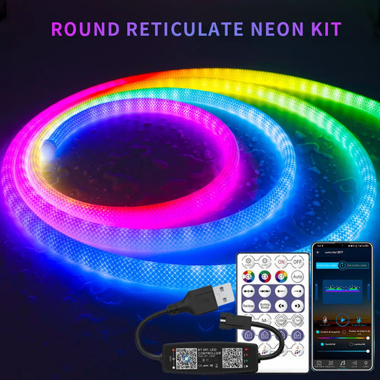 DC5V WS2811 WS2812B Round Reticulate Pattern Neon LED Strip 360 Degree Smart RGB Flexible Silicon Light Tape IP67 And 28Key Kit