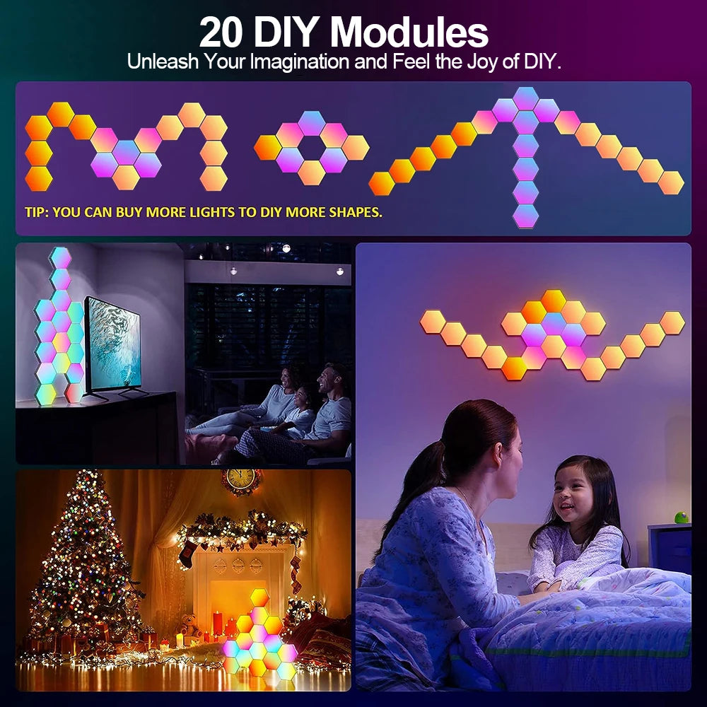 20/12/8/3 Pack Hexagon Lights Wall RGB Panel Smart APP Hexagonal Modular Gaming Lights Night  Music Sync Honeycomb Light Bedroom