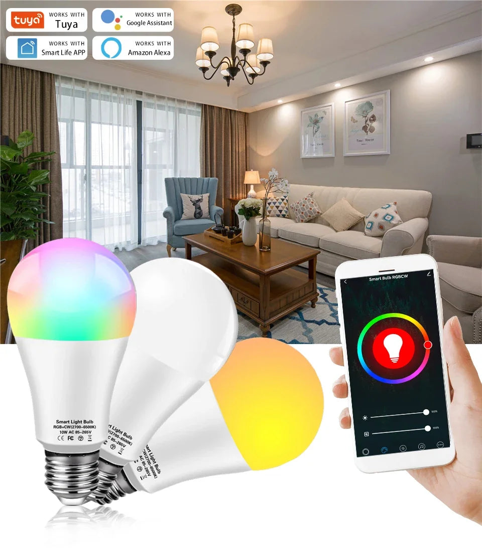 Tuya Smart WiFi LED Light Bulbs 220V 110V 10W 15W 20W E27 Alexa LED Lamp RGB Smart Life APP Google Assisatnt Voice Control