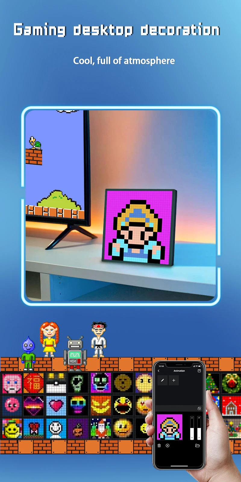 Smart Pixel Display LED Matrix Screen APP DIY Animation Art Picture Dispaly For Kids Gift Gaming Room Store Window Dispaly Decor