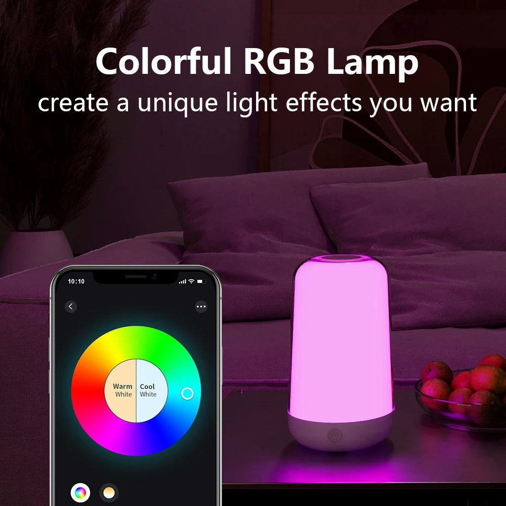 Smart Touch Table Lamp,App&Dimmable Small RGB Bedside Bed Lamp,Rechargeable Color Changing Nightstand Mood Cozy Lamp for Bedroom