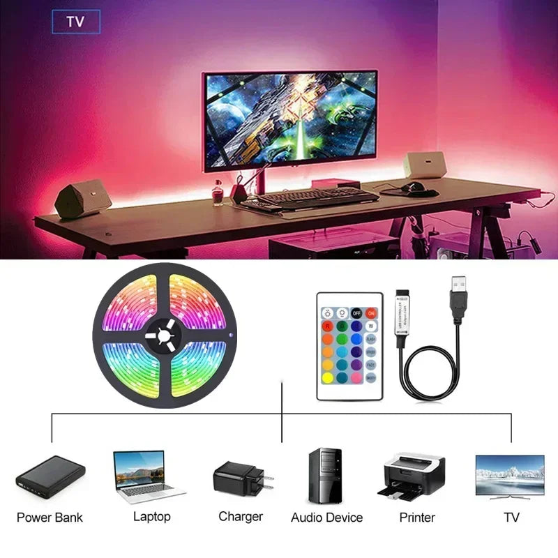 RGB 5050 LED Strip Light Remote App Control TV Led Backlight Flexible Ribbon Tape USB 5V Led Light for PC Gaming Room Decoration