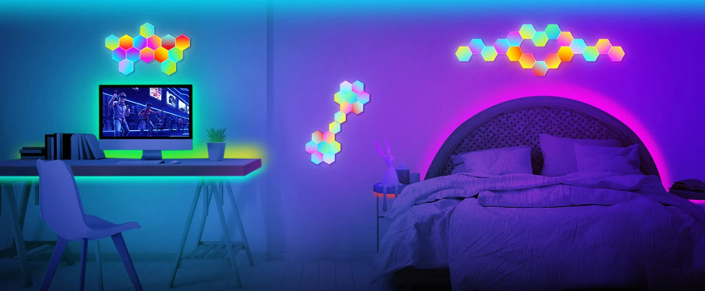 20/12/8/3 Pack Hexagon Lights Wall RGB Panel Smart APP Hexagonal Modular Gaming Lights Night  Music Sync Honeycomb Light Bedroom