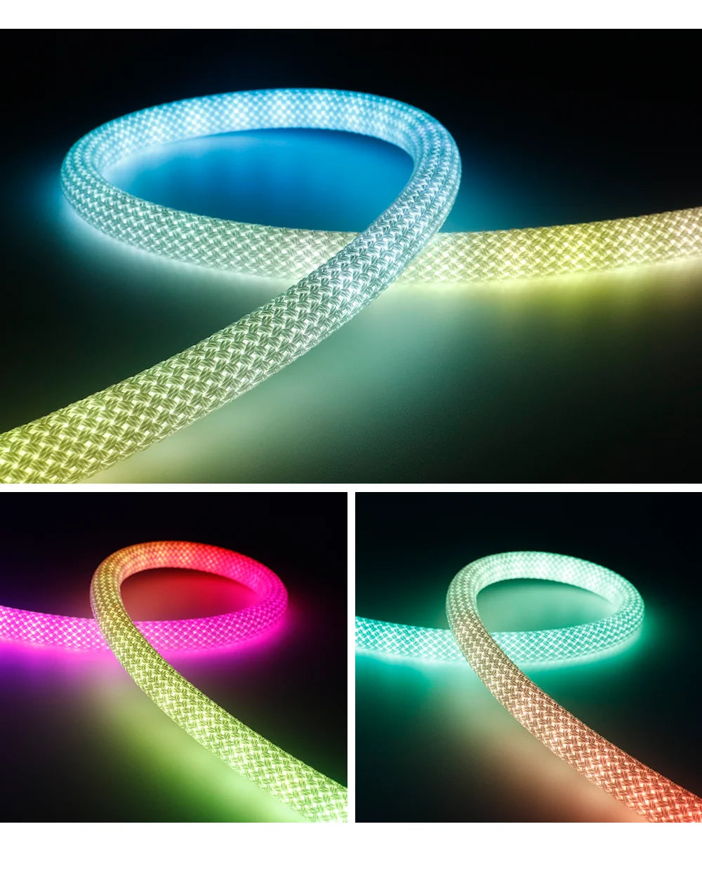 DC5V WS2811 WS2812B Round Reticulate Pattern Neon LED Strip 360 Degree Smart RGB Flexible Silicon Light Tape IP67 And 28Key Kit