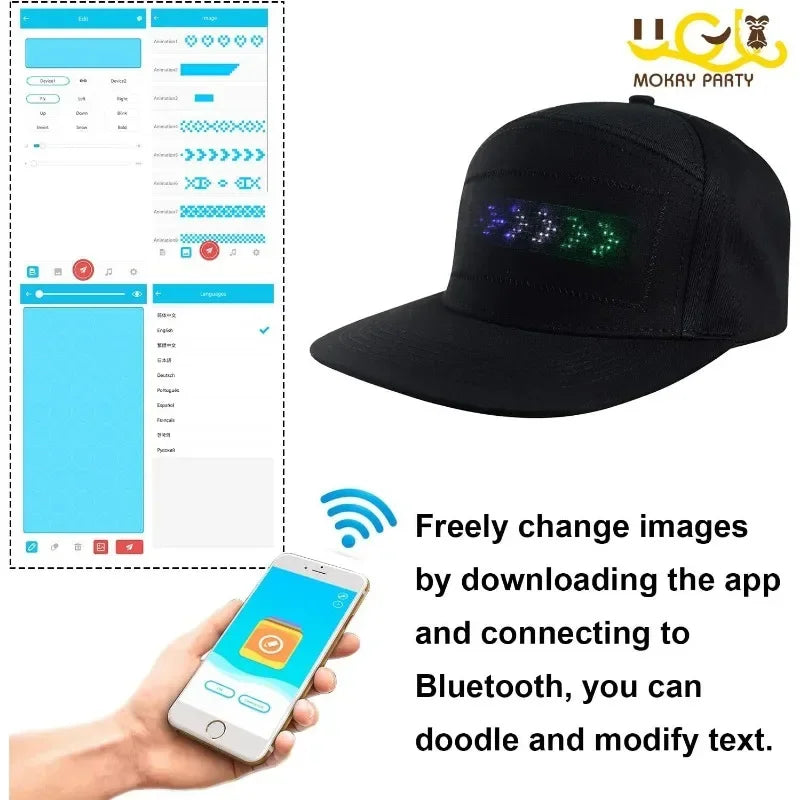 LED Hat Light Up Baseball Cap USB Battery Rechargeable Glow in The Dark Party Flashing APP Edit LED Hat Luminous Baseball Hat