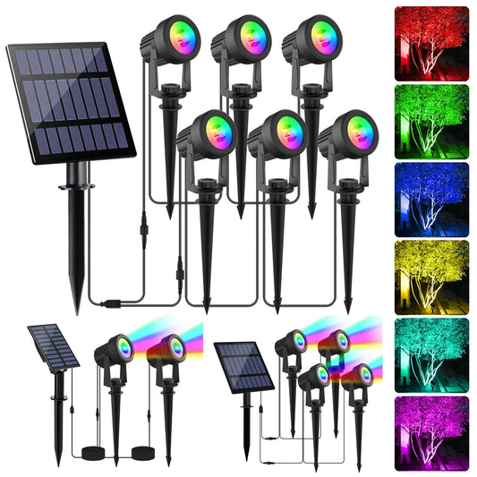 1/2/4/6 Lights RGB Solar Spotlight IP65 Waterproof Solar Light Outdoor Garden Light For Christmas Halloween Party Decor