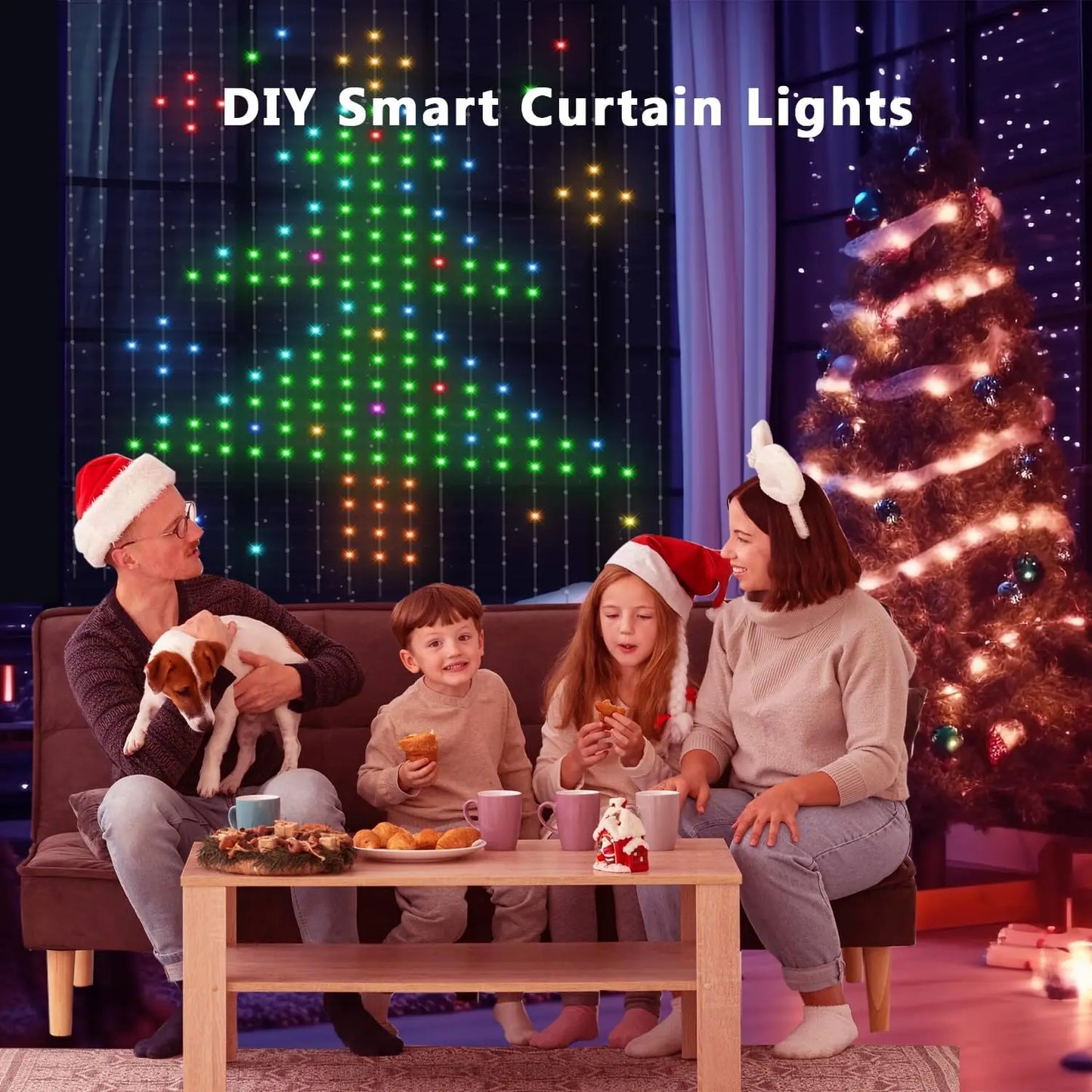 Smart Curtain Lights, 400 LED USB Curtain String Lights with App Remote Control,Music Sync Christmas Curtain String Outdoor