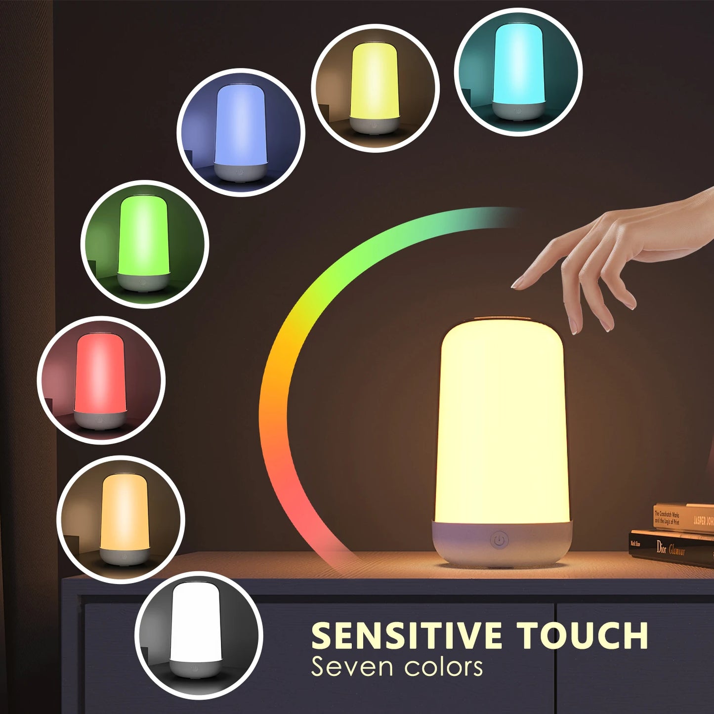 Smart Touch Table Lamp,App&Dimmable Small RGB Bedside Bed Lamp,Rechargeable Color Changing Nightstand Mood Cozy Lamp for Bedroom