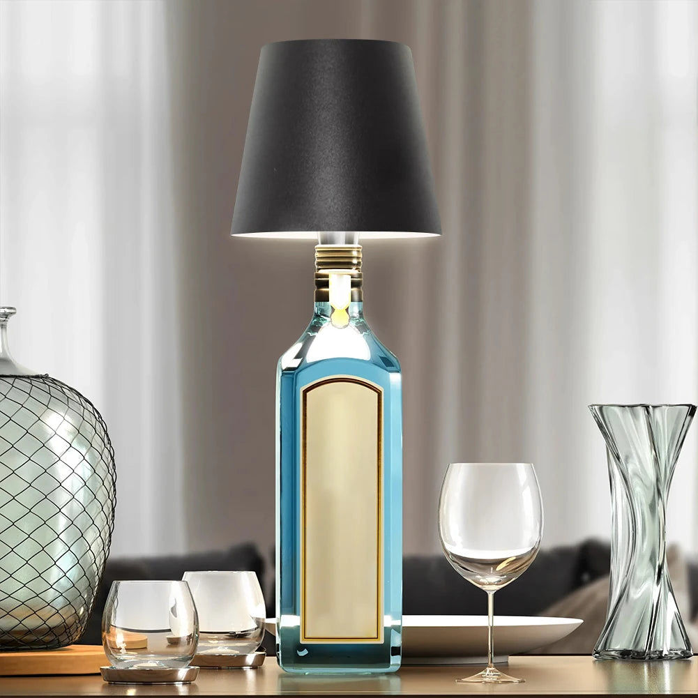 LED Table Lamp Rechargeable Stepless Dimming Metal Dimmable Bottle Lamp Wine Bottle Decorative Light for Family Restaurant & Bar