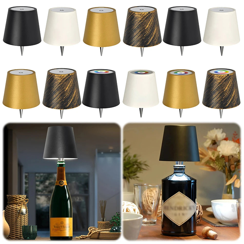 LED Table Lamp Rechargeable Stepless Dimming Metal Dimmable Bottle Lamp Wine Bottle Decorative Light for Family Restaurant & Bar