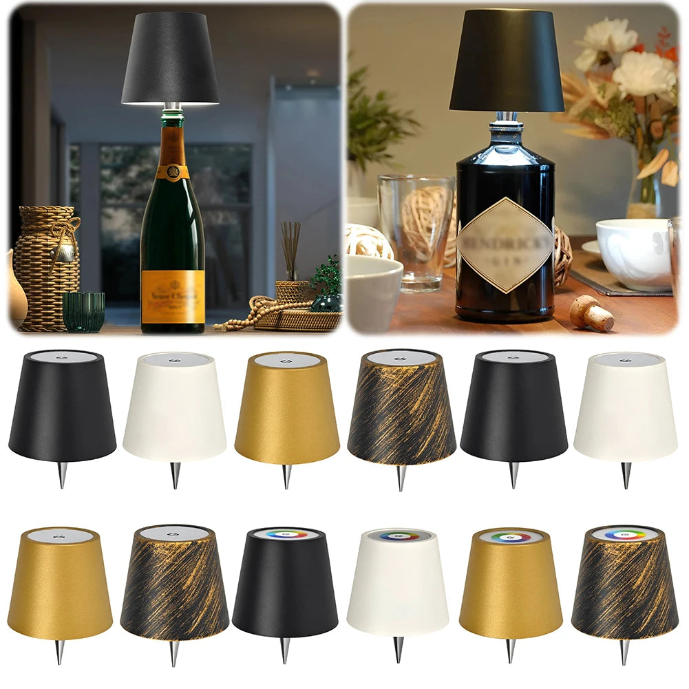 LED Table Lamp Rechargeable Stepless Dimming Metal Dimmable Bottle Lamp Wine Bottle Decorative Light for Family Restaurant & Bar