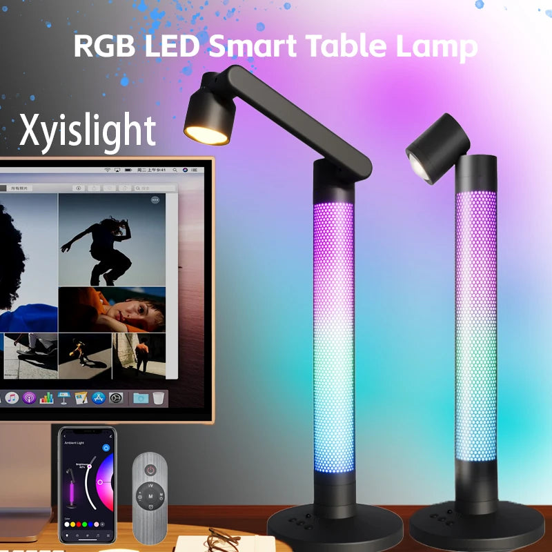 Smart Reading Table Lamp Tuya RGB Atmosphere Lamp Bedside Night Light Remote Control Voice Desk Lamp for Bedroom Study Decorate