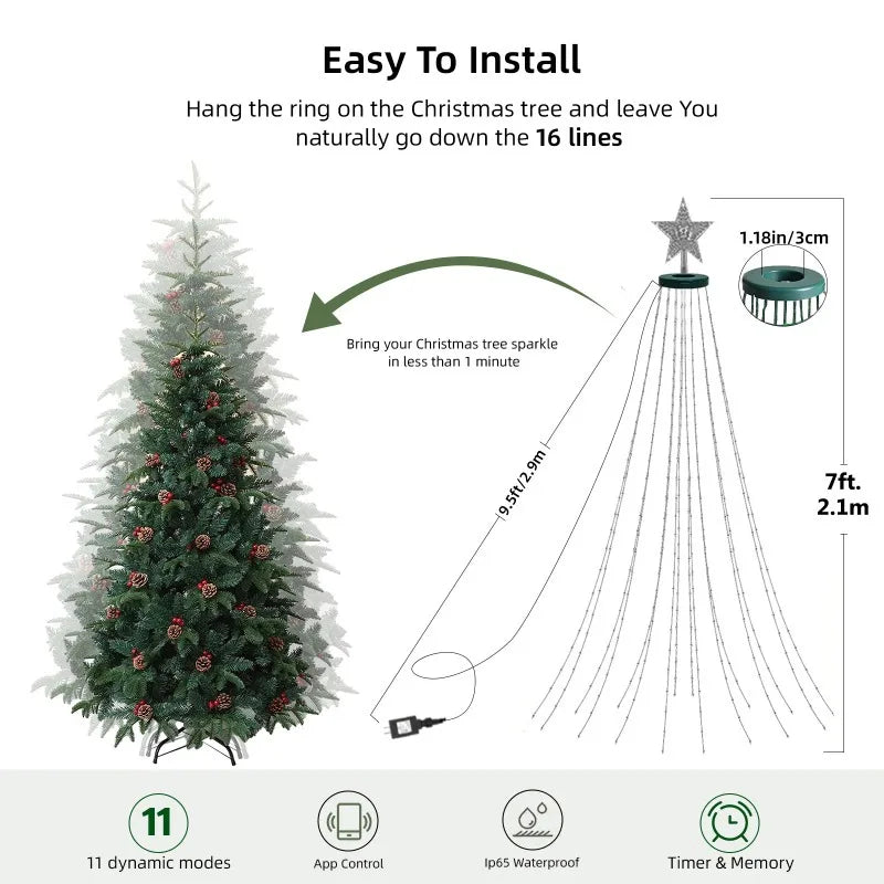 1.8M Christmas Light,Garland Fairy Light With Bluetooth APP and Remote control For Xmas Tree Decoration Lighting IP44 Waterproof