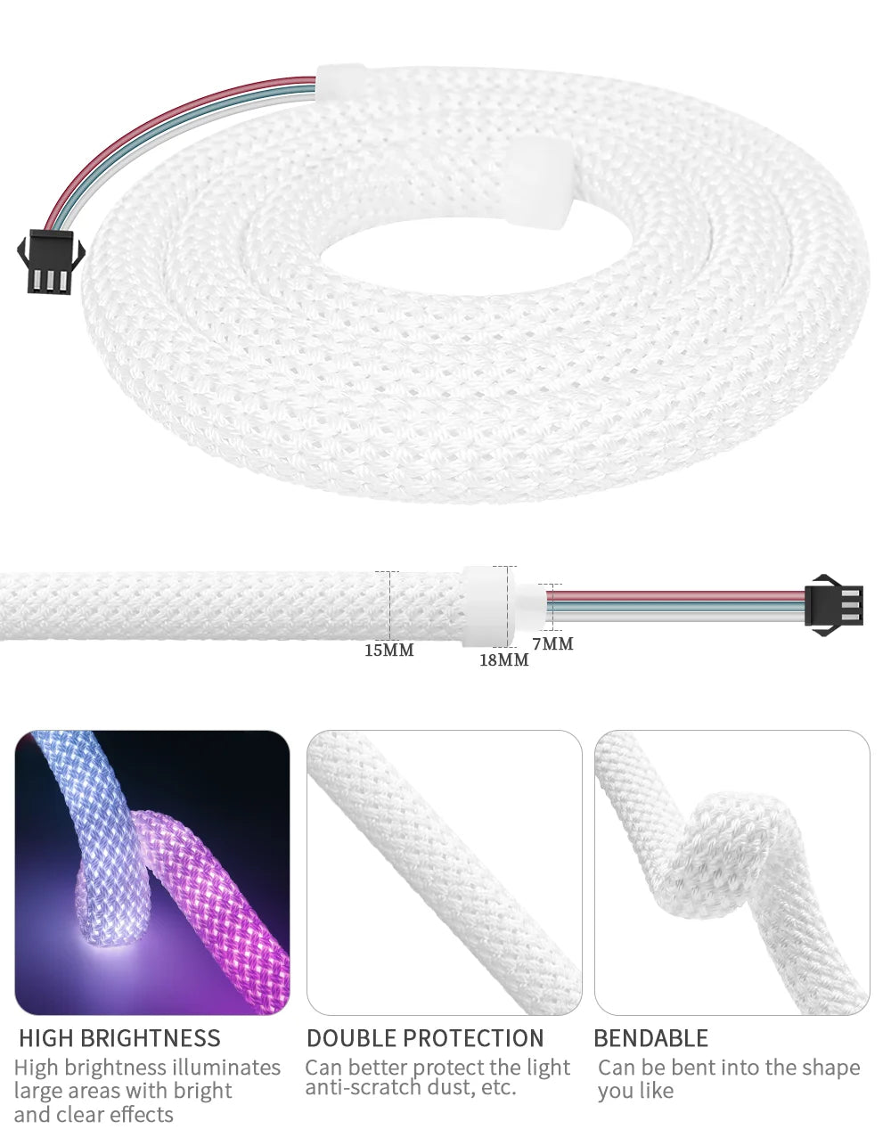 DC5V WS2811 WS2812B Round Reticulate Pattern Neon LED Strip 360 Degree Smart RGB Flexible Silicon Light Tape IP67 And 28Key Kit